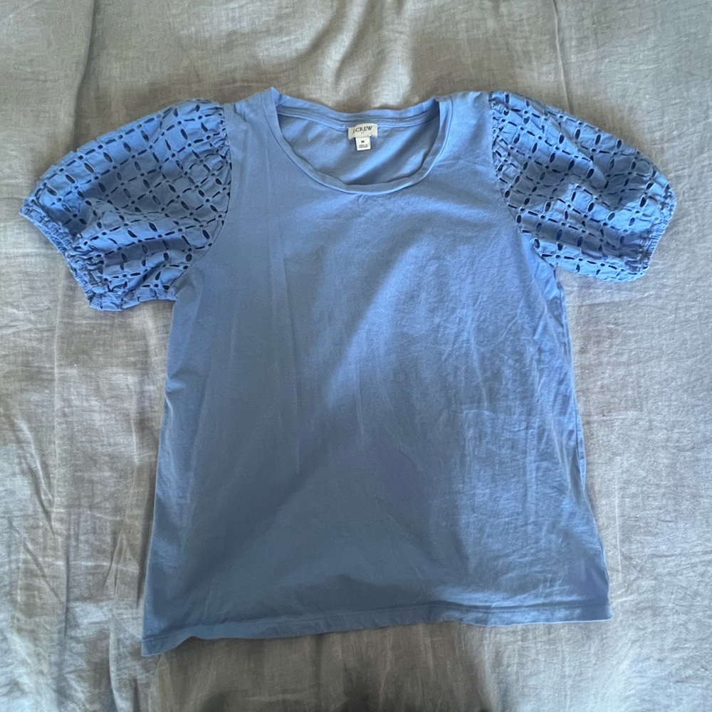 J. Crew Blue Puff Sleeve Top